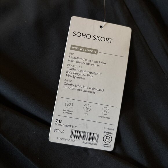 NWT MSRV $59 Athleta Black Sz 26 Featherweight Stretch Soho Skort Skirt #211382 - Picture 5 of 9